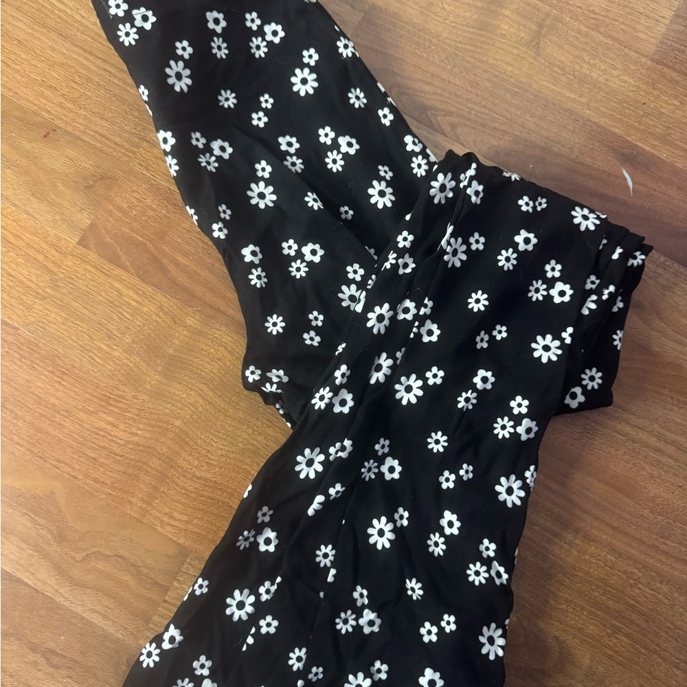 Hollister Black Pants with White Floral Design